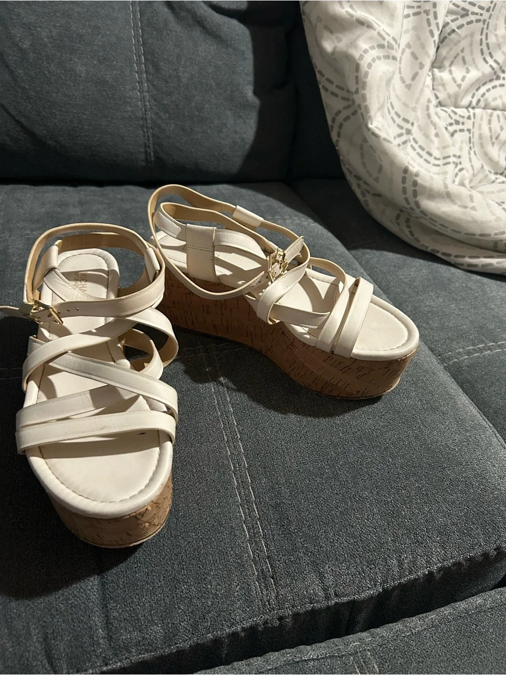 Michael Kors Cream Strappy Cork Platform Sandals
